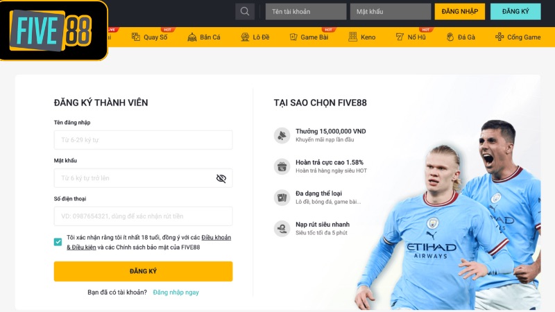 Đăng Ký Five88 - Hướng Dẫn Các Bước Đăng Ký Mới Nhất 2025 Chi tiết các bước đăng ký tài khoản tại nhà cái Five88